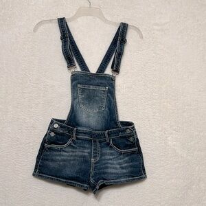 SPJ jean shortalls denim bib overalls shorts sz L